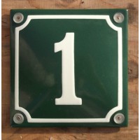 FRENCH ENAMEL HOUSE NUMBER SIGN. CREAM No.1 ON A GREEN BACKGROUND 10x10cm.   131642236985